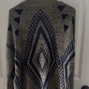 Miss Daisy women's gray and blue geometric cardigan